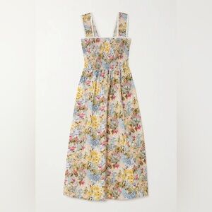 Reformation Villa Lace Trimmed Smocked Midi XS